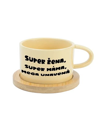 SUPER ŽENA, SUPER MÁMA, MEGA UNAVENÁ. - žlutý hrníček makronka 200 ml SUPER ŽENA, SUPER MÁMA, MEGA UNAVENÁ. - žlutý hrníček makronka 200 ml
