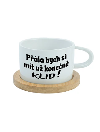 PŘÁLA BYCH SI MÍT UŽ KONEČNĚ KLID! - bílý hrníček makronka 200 ml PŘÁLA BYCH SI MÍT UŽ KONEČNĚ KLID! - bílý hrníček makronka 200 ml