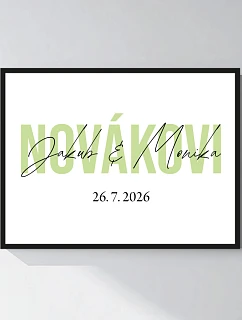 Personalizovaný magický fotoobraz v rámu - čtverec 30x40 - jména novomanželů
