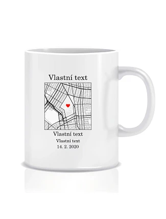 Personalizovaný klasický bílý keramický hrníček 300 ml s mapou