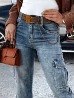 URBANNOW dámské džínové kalhoty s páskem v modré barvě FashionStreet UY2250
