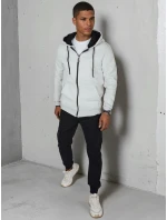 Pánská rozepínací základní mikina s kapucí světle šedá FashionStreet BX5866