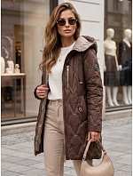 Dámská prošívaná přechodová bunda s kapucí, hnědá, FashionStreet TY5769 Dámská prošívaná přechodová bunda s kapucí, hnědá, FashionStreet TY5769