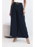 Dámské kalhoty s širokými nohavicemi a páskem granátové