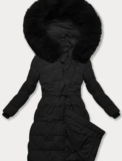 Černá dámská bunda pro přechodné období s páskem J Style (16M9176-392)