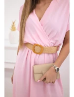 Dlouhé šaty s ozdobným páskem bonbónově růžová