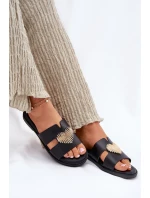 Dámské Pantofle Na Plochém Podpatku Se Zlatou Dekorací Černé Karinma Dámské Pantofle Na Plochém Podpatku Se Zlatou Dekorací Černé Karinma