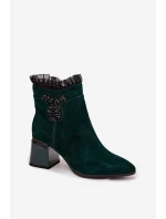 Dámské zateplené kotníkové boty z přírodního semiše D&A - lahvově zelená