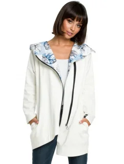 Dámská mikina s kapucí nadměrné velikosti na zip B091 ecru - Be Wear