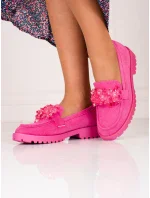 Stylové mokasíny dámské růžové na plochém podpatku Stylové mokasíny dámské růžové na plochém podpatku