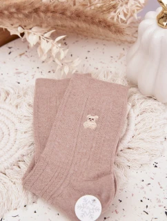 Teplé dámské ponožky s medvídkem a vlnou – béžové