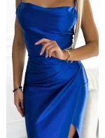 483-3 DIANE saténové dlouhé šaty s rozparkem na nohou - CHABROW