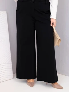 Dámské kalhoty Plus Size s širokými nohavicemi a vysokým pasem černé