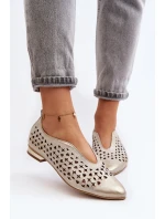 Boty Zazoo 2883 prolamované baleríny vyrobené z přírodní kůže, zlato Boty Zazoo 2883 prolamované baleríny vyrobené z přírodní kůže, zlato