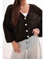 Dámský svetr síťovaný oversize na knoflíky hnědý Dámský svetr síťovaný oversize na knoflíky hnědý