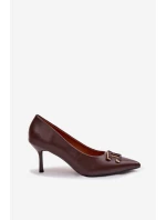 Podpatky Lodičky s ozdobou Eko kůže Hnědé Fivara