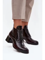 Dámské zateplené lakované kotníkové botky na blokovém podpatku s ozdobným detailem – bordó Zazoo