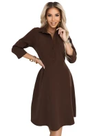 286-9 SANDY Košilové halenkové šaty s páskem - čokoládové 286-9 SANDY Košilové halenkové šaty s páskem - čokoládové