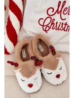 Vánoční dámské pantofle s motivem soba chlupaté béžové Orsella Vánoční dámské pantofle s motivem soba chlupaté béžové Orsella
