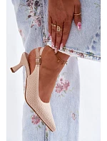 Textilní Sandály Na Podpatku Béžové Delessa