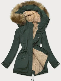 Zeleno-béžová teplá dámská zimní bunda (w559)