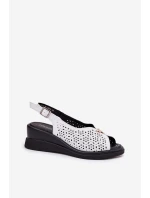 Kožené Děrované Sandály Dámské Na Klínu Vinceza 79529 Bílé