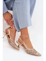Pletené dámské sandály na podpatku zlaté Selinae