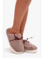Dámské chlupaté papuče s kokardkou – khaki Minella Dámské chlupaté papuče s kokardkou – khaki Minella