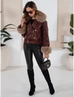 Dámská kožená bunda s kožešinou vínová FashionStreet TY5208