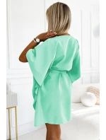 287-31 SOFIA Dámské motýlí šaty se zavazováním v pase - MINT