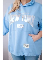 Dámská mikina ve velikosti Plus z viskózy s kapucí a klokankovou kapsou modrá Dámská mikina ve velikosti Plus z viskózy s kapucí a klokankovou kapsou modrá