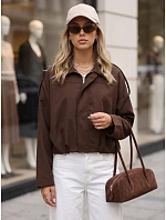 Krátká dámská přechodová látková bunda, hnědá, FashionStreet TY5956 Krátká dámská přechodová látková bunda, hnědá, FashionStreet TY5956