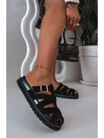 Dámské pantofle s pásky a zlatým sponou Černé Roselisse