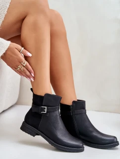 Zateplené Kotníkové Boty Na Plochém Podpatku S Páskem Černé Sabamessa