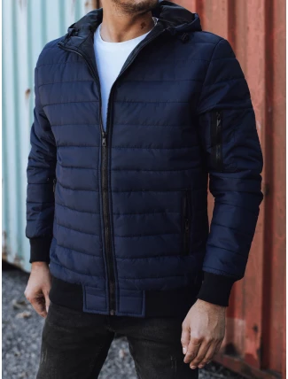 Pánská přechodná prošívaná bunda s kapucí tmavě modrá FashionStreet TX4936