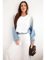 Dámská souprava máslo s volnou mikinou a kalhotami s širokou nohavicí denimový