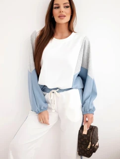 Dámská souprava máslo s volnou mikinou a kalhotami s širokou nohavicí denimový