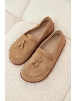 Kožené semišové mokasiny typu barefoot Zazoo 322 béžové