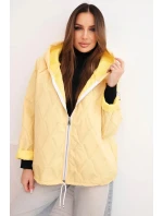 Dámská jarní prošívaná bunda s kapucí a zipem žlutá