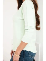 Dámský svetr z viskózy s dlouhým rukávem a kulatým výstřihem světle mátový