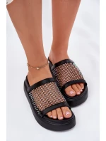 Ozdobené Dámské Pantofle Na Platformě S Síťovinou Černé S.Barski MY51-016 Ozdobené Dámské Pantofle Na Platformě S Síťovinou Černé S.Barski MY51-016