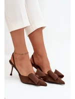 Lodičky s odkrytými patami a mašlí Hnědé Eklevia Lodičky s odkrytými patami a mašlí Hnědé Eklevia