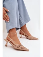 Dámské Pletené Sandály na Podpatku Béžové Selinae