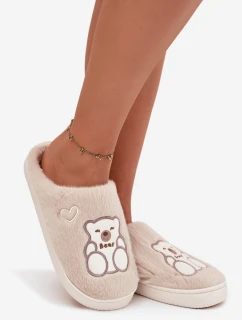 Dámské papuče s kožíškem a motivem medvídka – béžové Noralie