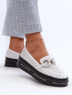 Dámské kožené mokasíny na platformě s ozdobou S.Barski bílá