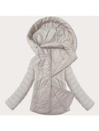Lehce zateplená béžová dámská bunda se stojáčkem a kapucí J Style (16M9229-62)