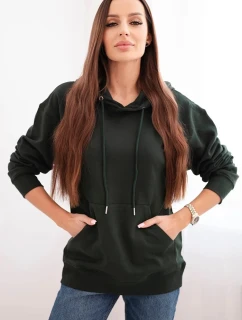 Dámská mikina s kapucí a klokankou z bavlny tmavě zelená