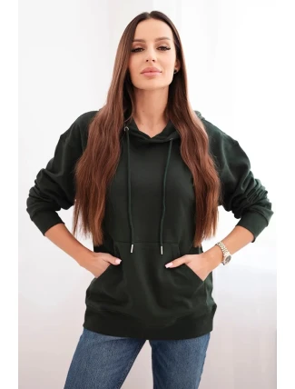 Dámská mikina s kapucí a klokankou z bavlny tmavě zelená