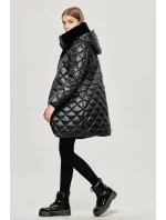 Černá dámská bunda s kožíškovým límcem (J9-068)