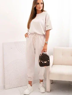 Dámský viskózový komplet s krátkým rukávem a nohavicemi béžový